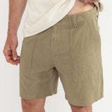 Worn Path Textured Linen Shorts - Olive