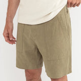 Worn Path Textured Linen Shorts - Olive