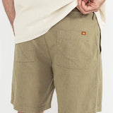 Worn Path Textured Linen Shorts - Olive