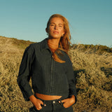 Pinstripe Cropped Jacket - Indigo