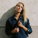 Pinstripe Cropped Jacket - Indigo