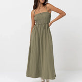 Classic Shirred Midi Dress - Olive