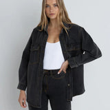 Oversized Denim Shacket - Grey