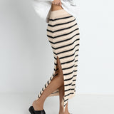 Highline Stripe Knit Midi Skirt - Vintage White