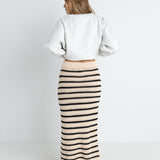 Highline Stripe Knit Midi Skirt - Vintage White