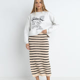 Highline Stripe Knit Midi Skirt - Vintage White