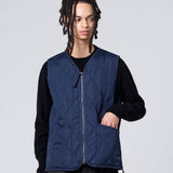 Military Zip V-Neck Down Vest - L.Mocha