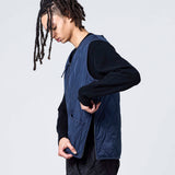 Military Zip V-Neck Down Vest - L.Mocha