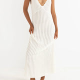 Scallop Knit Maxi Dress - Cream
