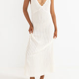 Scallop Knit Maxi Dress - Cream