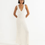 Scallop Knit Maxi Dress - Cream