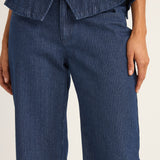 Pinstripe Mid-Rise Pant - Indigo