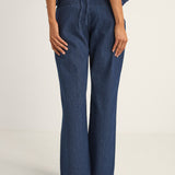 Pinstripe Mid-Rise Pant - Indigo
