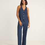 Pinstripe Mid-Rise Pant - Indigo