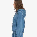 Oversized Organic Zip Hood - Faded Indigo
