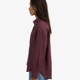 Linen Oversized Shirt - Oxblood Red