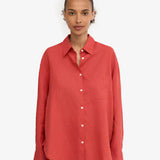 Organic Linen Oversized Shirt - Red Tangerine