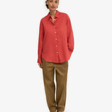 Organic Linen Oversized Shirt - Red Tangerine