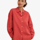 Organic Linen Oversized Shirt - Red Tangerine