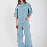 Hannali Wide Jeans - Light Blue Stripe