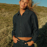 Pinstripe Cropped Jacket - Indigo