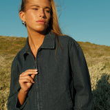 Pinstripe Cropped Jacket - Indigo