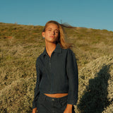 Pinstripe Cropped Jacket - Indigo