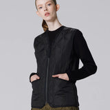 Military Zip V-Neck Down Vest - D.Khaki