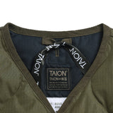 Military Zip V-Neck Down Vest - Olive