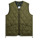 Military Zip V-Neck Down Vest - Olive