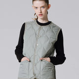 Military Crew Neck Down Vest - Sage Green