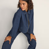 Pinstripe Cropped Jacket - Indigo