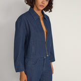 Pinstripe Cropped Jacket - Indigo