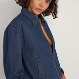 Pinstripe Cropped Jacket - Indigo