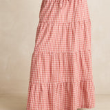 Kirra Check Tiered Maxi Skirt - Pink