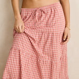 Kirra Check Tiered Maxi Skirt - Pink