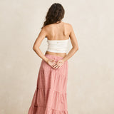 Kirra Check Tiered Maxi Skirt - Pink
