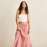 Kirra Check Tiered Maxi Skirt - Pink