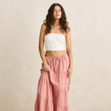Kirra Check Tiered Maxi Skirt - Pink